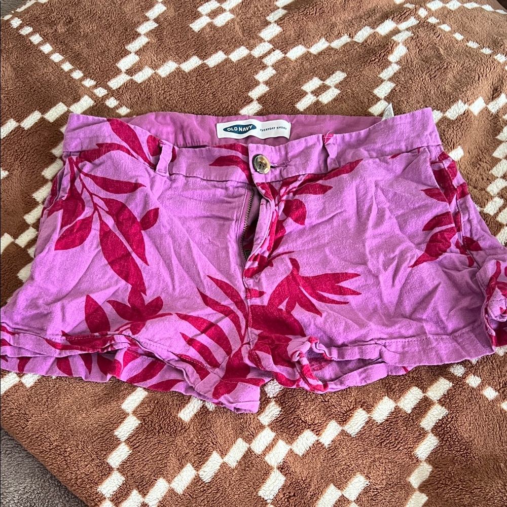 Old Navy Pink Shorts with Dark Pink Leaf Print